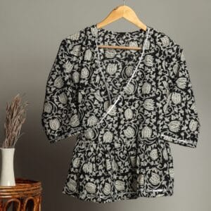 Handmade Block Print Cotton for Women ? Ethnic Floral Printed Top with Long Sleeves