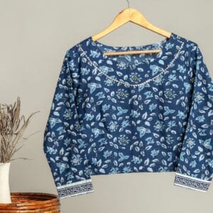 Handmade Block Print Cotton for Women ? Ethnic Floral Printed Top with Long Sleeves